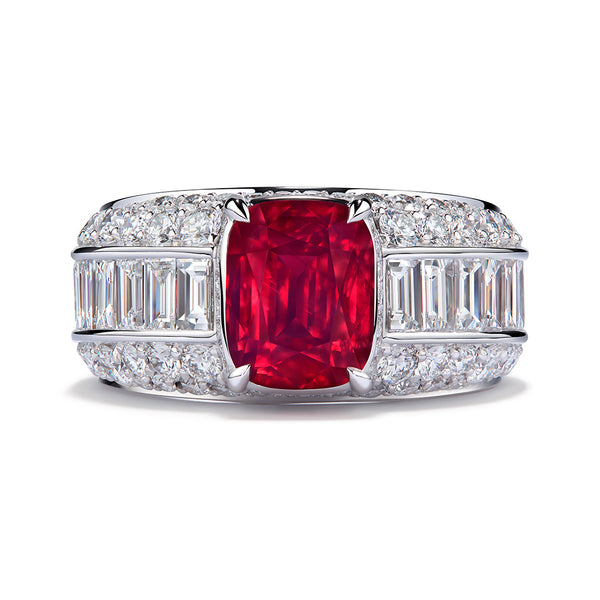 Unheated Balas Ruby Ring with D Flawless Diamonds set in 18K White Gold