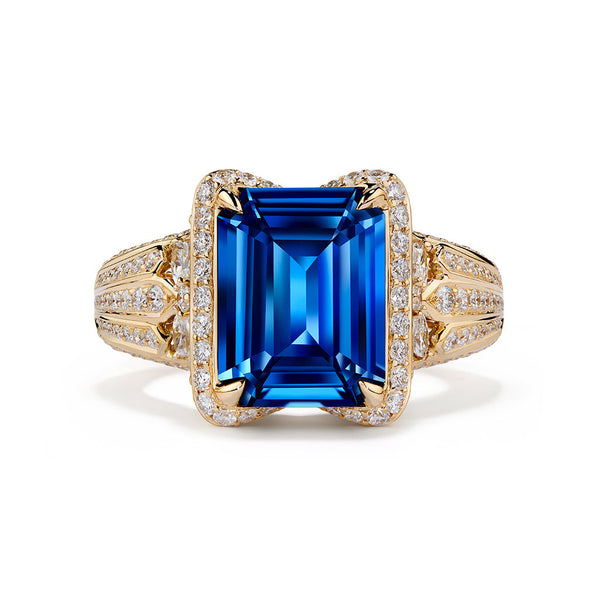 Mahenge Cobalt Spinel Ring with D Flawless Diamonds set in 18K Yellow Gold