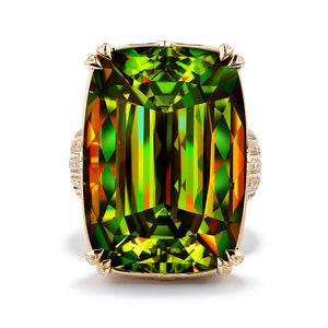 Madagascar Sphene Ring with D Flawless Diamonds set in 18K Yellow Gold