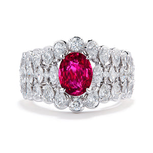 Unheated Jedi Luc Yen Pigeon Blood Ruby Ring with D Flawless Diamonds set in 18K White Gold