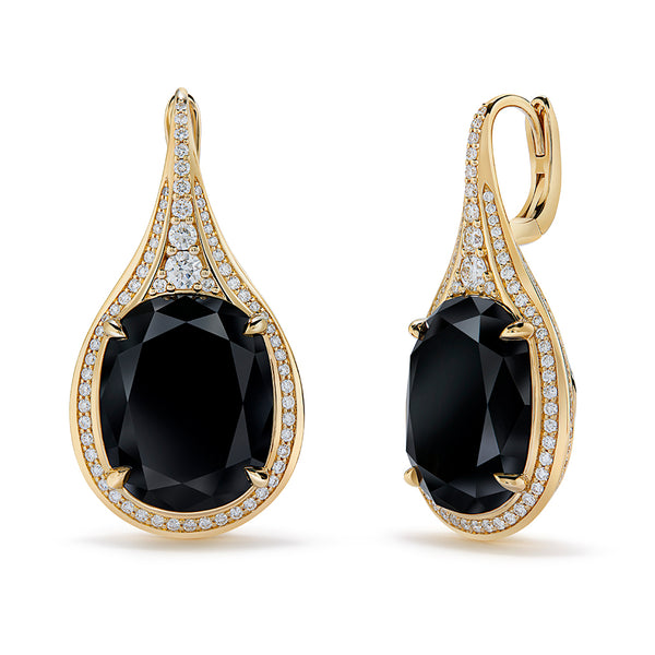 Black Diamond Earrings with D Flawless Diamonds set in 18K Yellow Gold