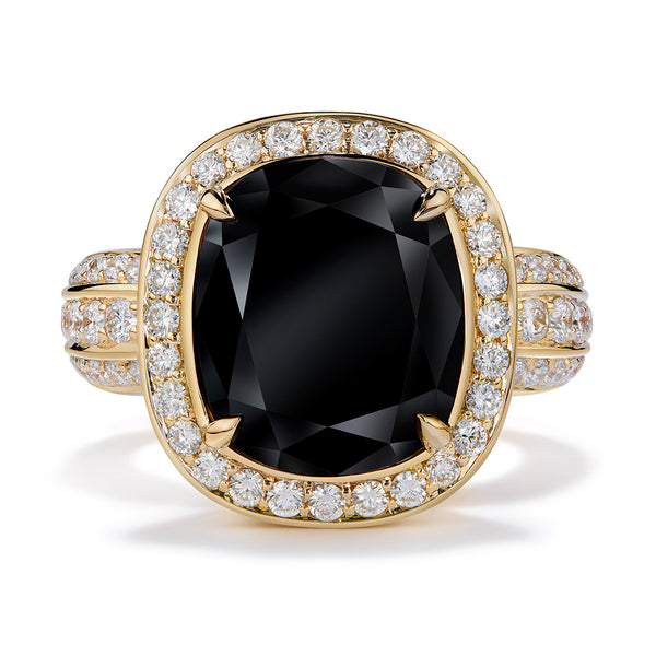 Black Diamond Ring with D Flawless Diamonds set in 18K Yellow Gold