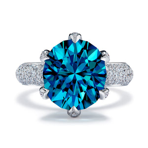 Blue Zircon Ring with D Flawless Diamonds set in 18K White Gold