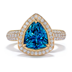 Cambodian Blue Zircon Ring with D Flawless Diamonds set in 18K Yellow Gold