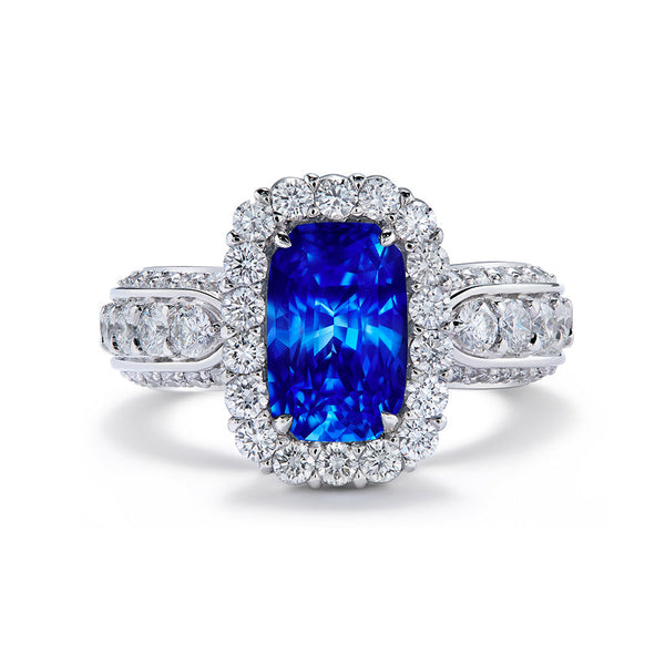 Unheated Ceylon Cornflower Blue Sapphire Ring with D Flawless Diamonds set in Platinum