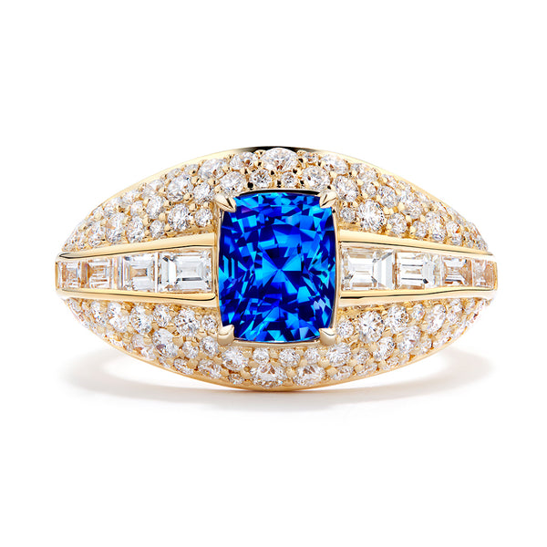Unheated Didy Kashmir Color Blue Sapphire Ring with D Flawless Diamonds set in 18K Yellow Gold