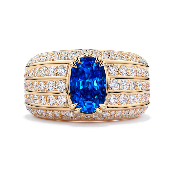 Unheated Mogok Burma Cornflower Blue Sapphire Ring with D Flawless Diamonds set in 18K Yellow Gold