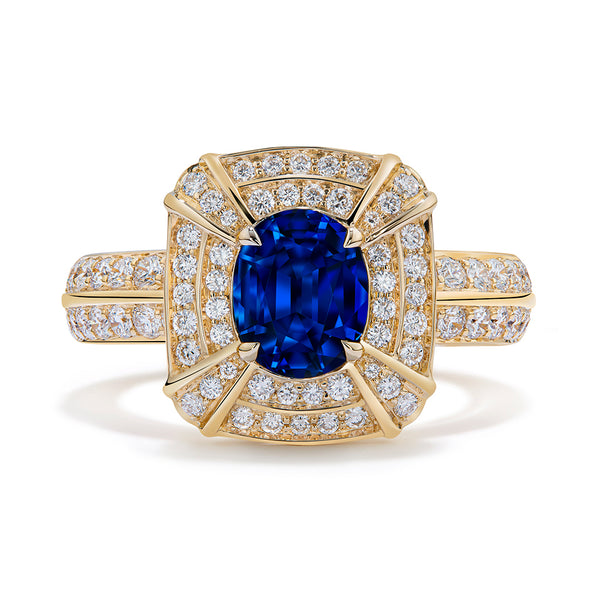 Unheated Montana Royal Blue Sapphire Ring with D Flawless Diamonds set in 18K Yellow Gold