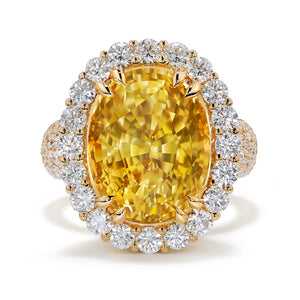 Unheated Ceylon Canary Yellow Sapphire Ring with D Flawless Diamonds set in 18K Yellow Gold