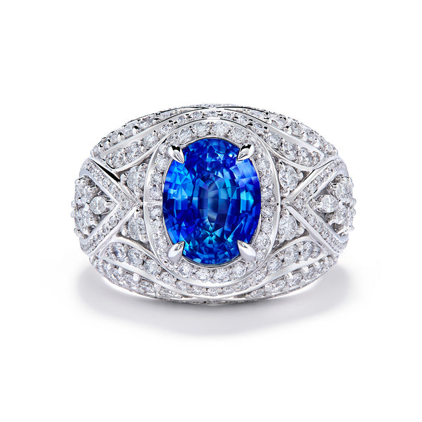 Unheated Didy Kashmir Color Blue Sapphire Ring with D Flawless Diamonds set in 18K White Gold