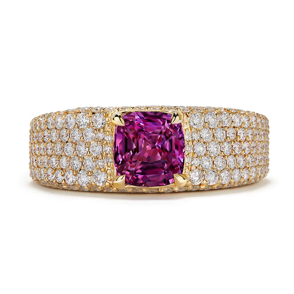 Unheated Ilakaka Pink Sapphire Ring with D Flawless Diamonds set in 18K Yellow Gold