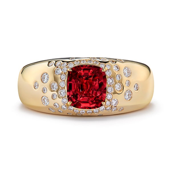 Mahege Padparadcha Color Spinel Ring with D Flawless Diamonds set in 18K Yellow Gold