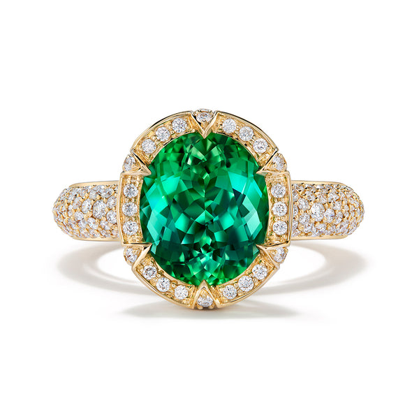 Paraiba Tourmaline Ring with D Flawless Diamonds set in 18K Yellow Gold