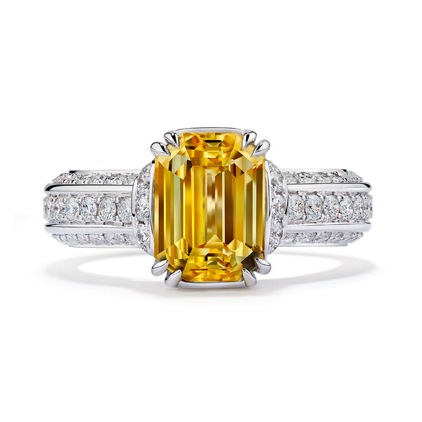 Unheated Ceylon Yellow Sapphire Ring with D Flawless Diamonds set in 18K White Gold