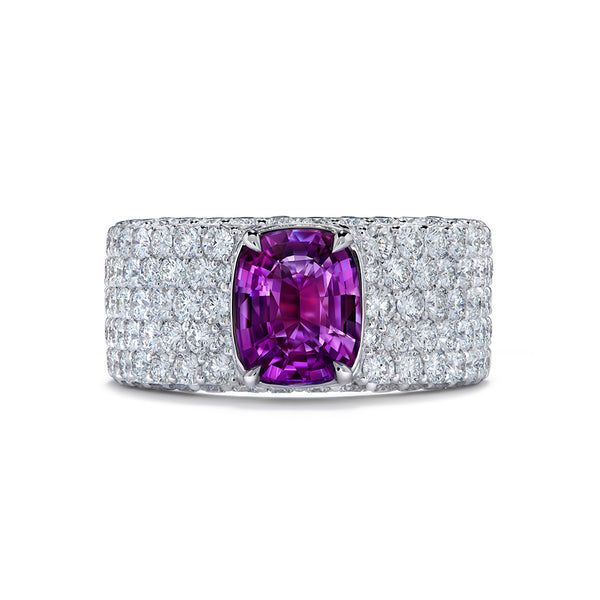 Unheated Vivid Lavender Sapphire Ring with D Flawless Diamonds set in 18K White Gold