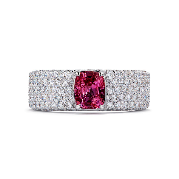 Unheated Didy Padparadscha Sapphire Ring with D Flawless Diamonds set in 18K White Gold