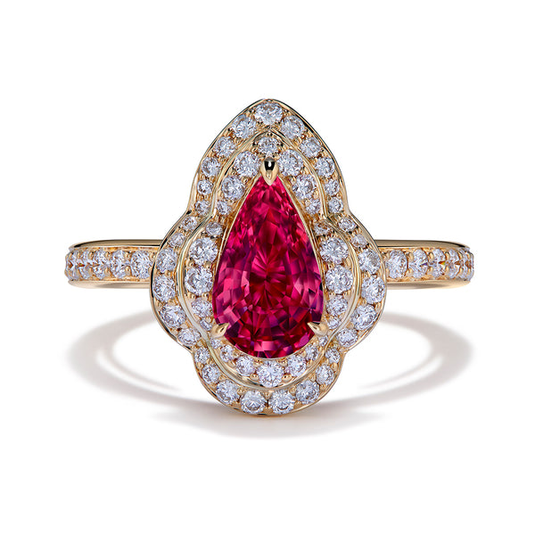Unheated Ceylon Pink Sapphire Ring with D Flawless Diamonds set in 18K Yellow Gold