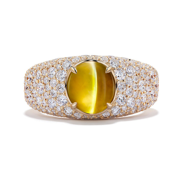Ceylon Milk & Honey Cats Eye Chrysoberyl Ring with D Flawless Diamonds set in 18K Yellow Gold