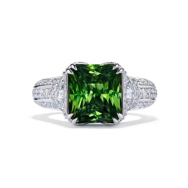 Ceylon Green Zircon Ring with D Flawless Diamonds set in 18K White Gold