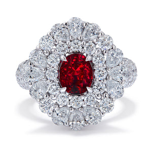 Mogok Unheated Pigeon Blood Red Ruby Ring with D Flawless Diamonds set in 18K White Gold