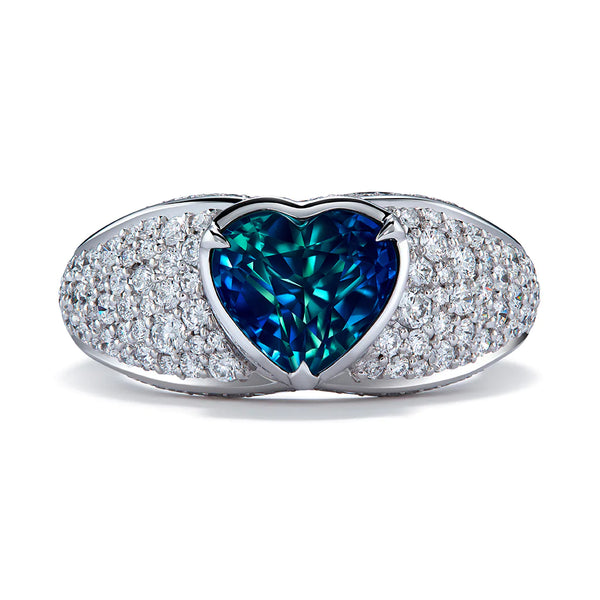 Unheated Teal Sapphire Ring with D Flawless Diamonds set in 18K White Gold