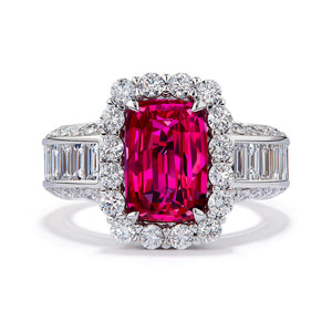 Unheated Intense Red Jedi Mozambique Ruby Ring with D Flawless Diamonds set in 18K White Gold
