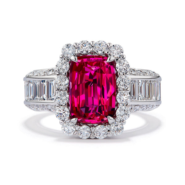 Unheated Intense Red Jedi Mozambique Ruby Ring with D Flawless Diamonds set in 18K White Gold