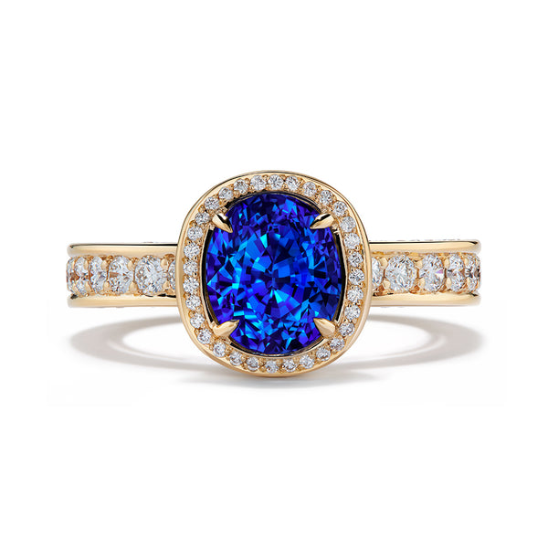 Unheated Didy Kashmir Color Blue Sapphire Ring with D Flawless Diamonds set in 18K Yellow Gold