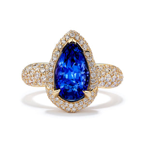 Unheated Didy Kashmir Color Blue Sapphire ring with D Flawless Diamonds set in 18K Yellow Gold