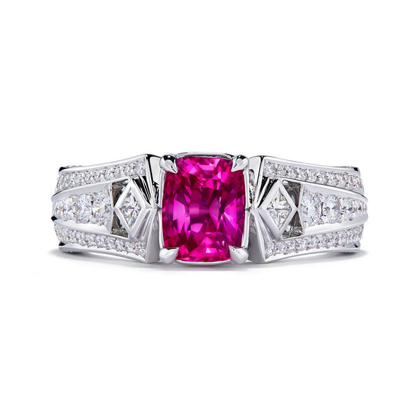 Unheated Jedi Vivid Pink Sapphire Ring with D Flawless Diamonds set in 18K White Gold