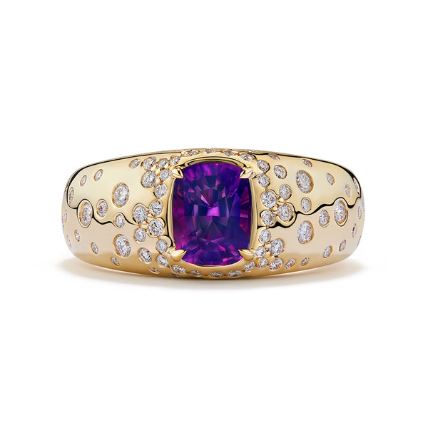 Unheated Kashmir Lavender Sapphire Ring with D Flawless Diamonds set in 18K Yellow Gold