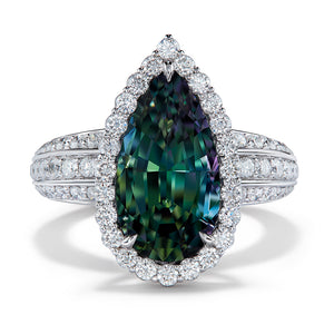 Green Tanzanite Ring with D Flawless Diamonds set in 18K White Gold