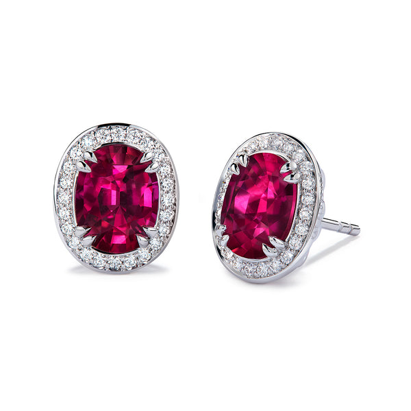Rubellite Tourmaline Earrings with D Flawless Diamonds set in 18K White Gold