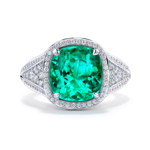 Muzo Vivid Green Colombian Emerald Ring with D Flawless Diamonds set in 18K White Gold