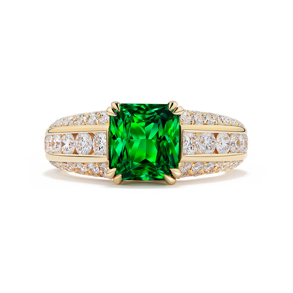 Neon Tsavorite Ring with D Flawless Diamonds set in 18K Yellow Gold