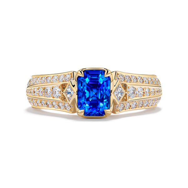 Unheated Ceylon Cornflower Blue Sapphire Ring with D Flawless Diamonds set in 18K Yellow Gold