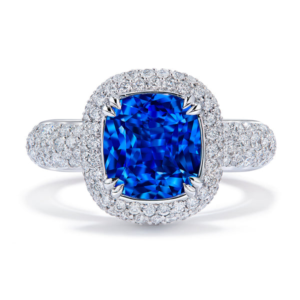 Unheated Ceylon Cornflower Blue Sapphire Ring with D Flawless Diamonds set in 18K White Gold
