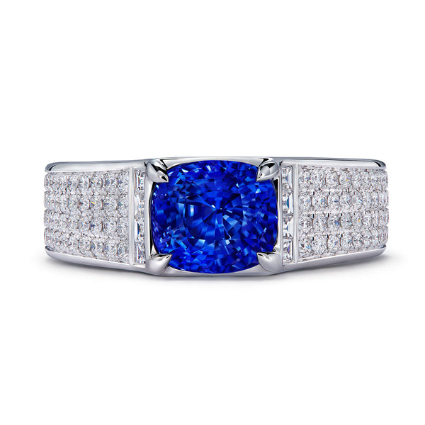 Unheated Ilakaka Cornflower Blue Sapphire Ring with D Flawless Diamonds set in 18K White Gold