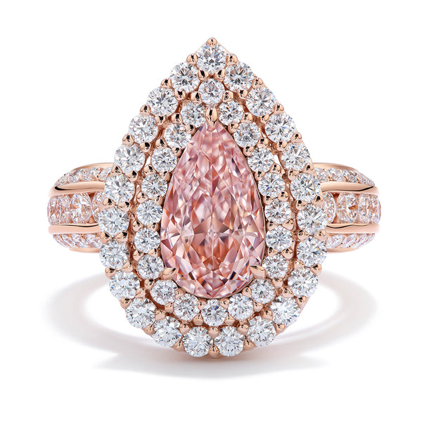 Flawless Light Pink Diamond Ring with D Flawless Diamonds set in 18K Rose Gold