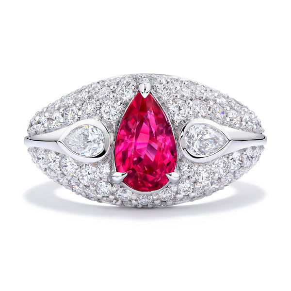 Unheated Mozambique Jedi Pigeon Blood Ruby Ring with D Flawless Diamonds set in 18K White Gold