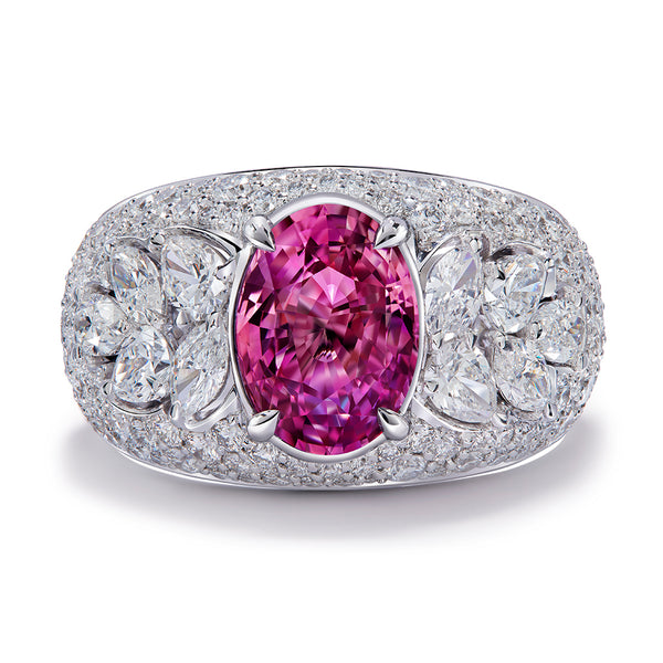 Unheated Ceylon Padparadscha Sapphire Ring with D Flawless Diamonds set in 18K White Gold