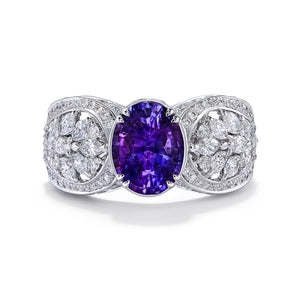 Unheated Ceylon Lavender Sapphire Ring with D Flawless Diamonds set in 18K White Gold