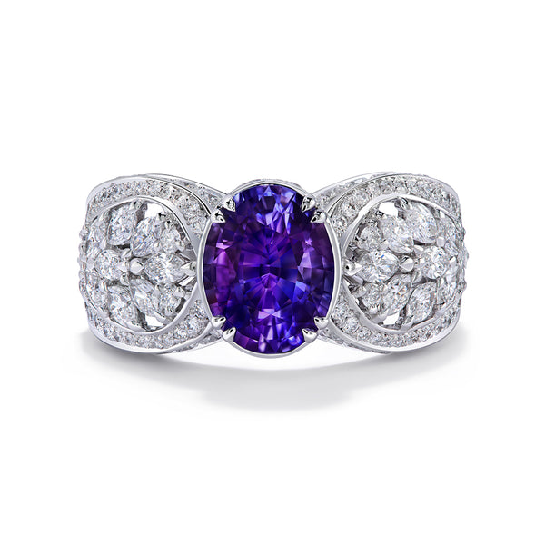 Unheated Ceylon Lavender Sapphire Ring with D Flawless Diamonds set in 18K White Gold