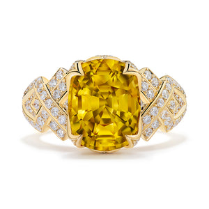 Canary Yellow Zircon Ring with D Flawless Diamonds set in 18K Yellow Gold