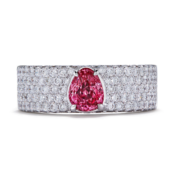 Unheated Ilakaka Padparadscha Sapphire Ring with D Flawless Diamonds set in 18K White Gold