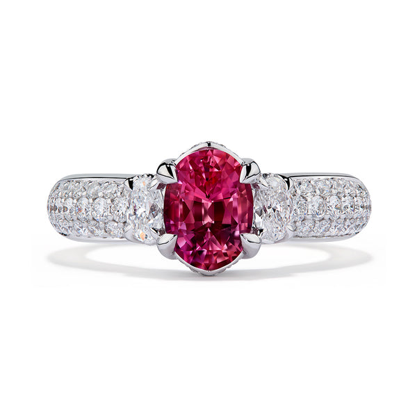 Unheated Vietnam Padparadscha Sapphire Ring with D Flawless Diamonds set in 18K White Gold