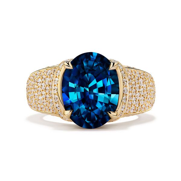 Cobalt Blue Spinel Ring with D Flawless Diamonds set in 18K Yellow Gold