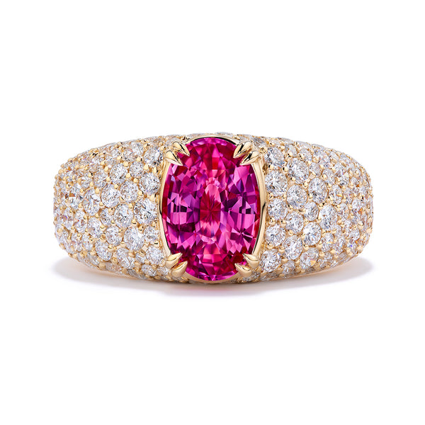 Unheated Vietnam Pink Sapphire Ring with D Flawless Diamonds set in 18K Yellow Gold