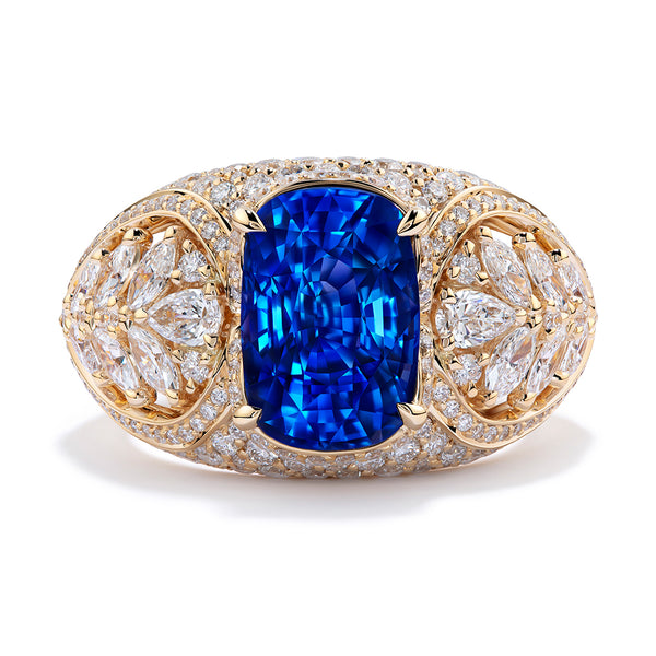 Two-Tone Blue Sapphire Ring with Diamond Halo - Dianna Rae Jewelry