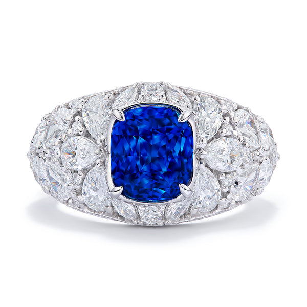 Unheated Madagascar Cornflower Blue Sapphire Ring with D Flawless Diamonds set in 18K White Gold